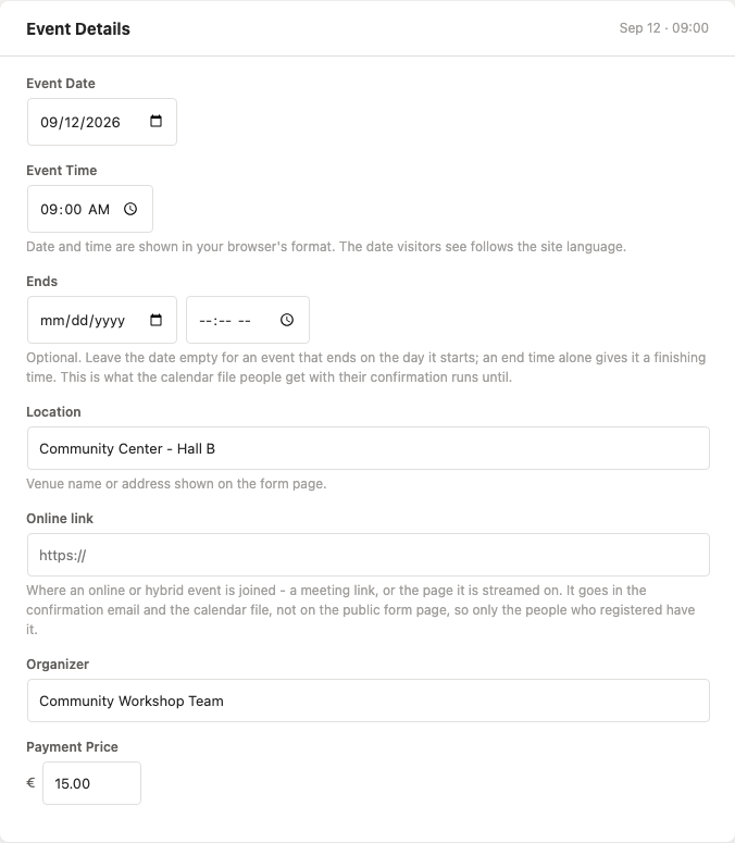 The Event Details panel